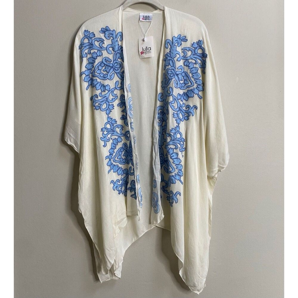 Lulla Collection By Bindya Embroidered Open Front Kimono Swim Cover One Size